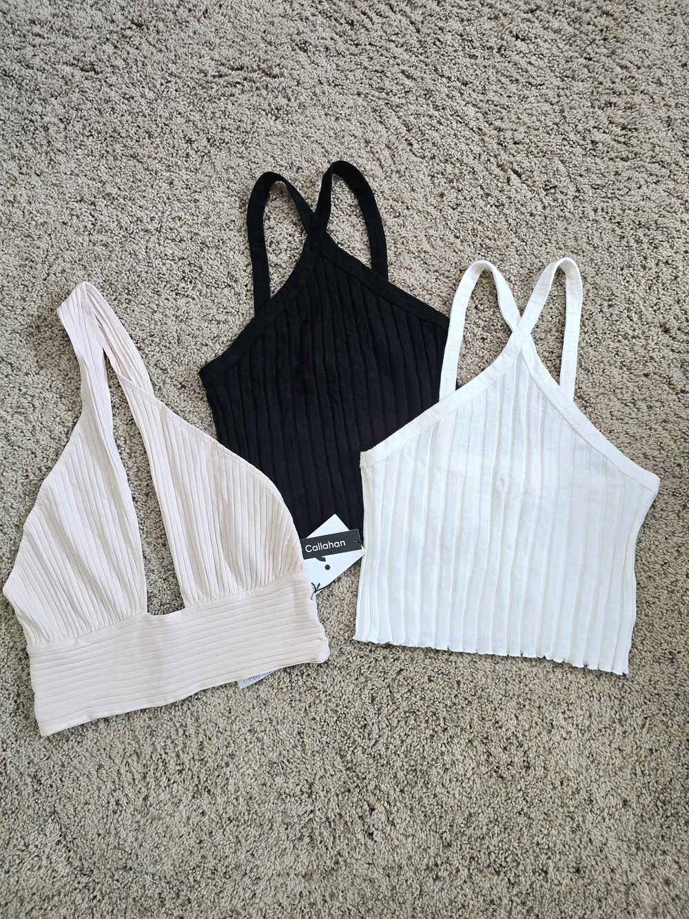 Callahan/Zara Black, White & Tan Ribbed Tank Tops (Set-3)